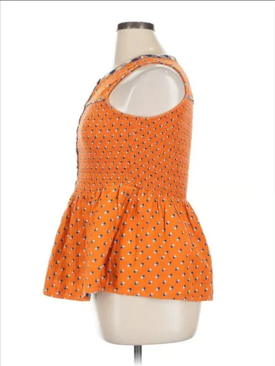 NWOT ModCloth Orange & Blue Floral Peplum Sleeveless Top 1X - Picture 5 of 8